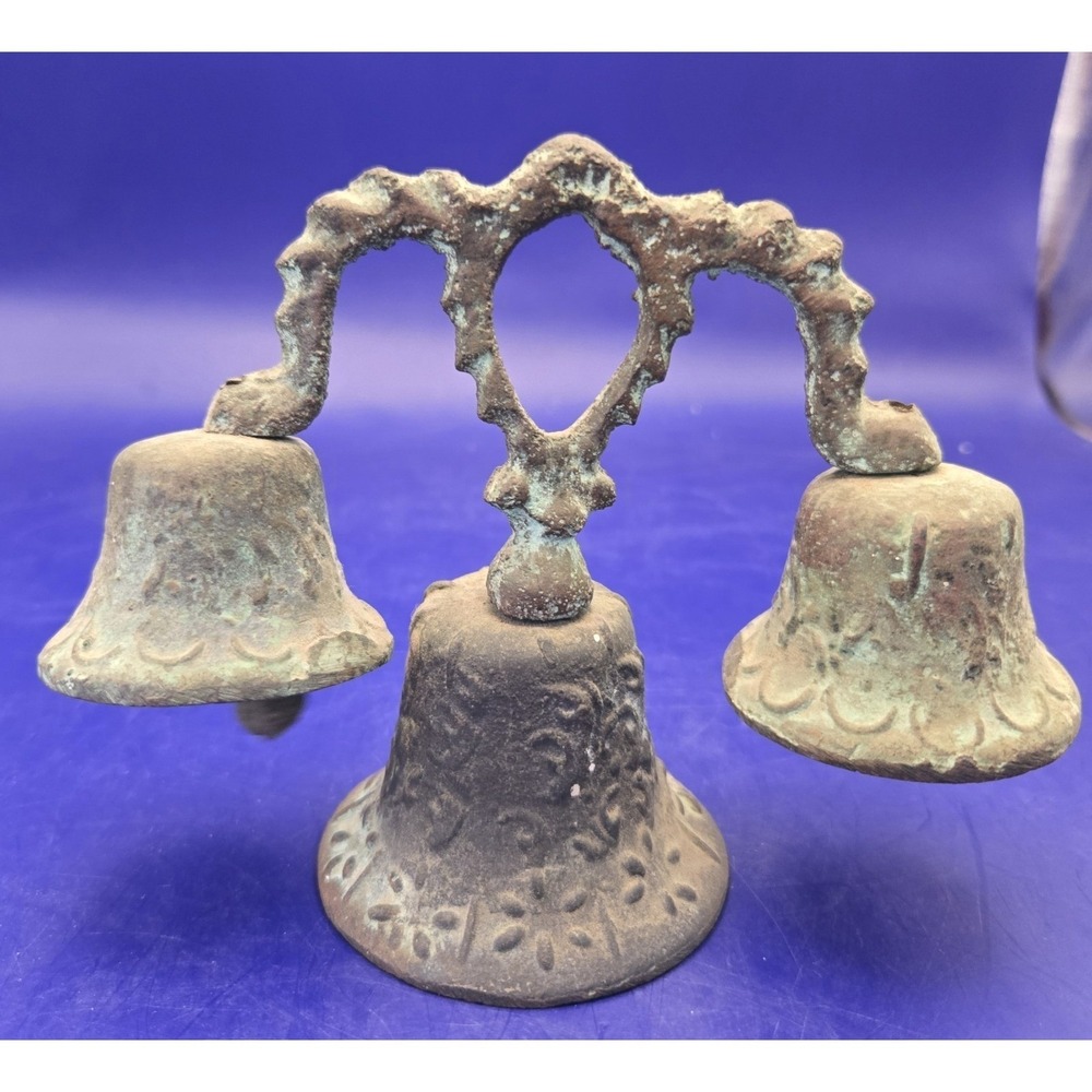 Bronze‎ Triple Bells Antique Patina  Mexi-Spanish Colonial Mission 1800's B#28